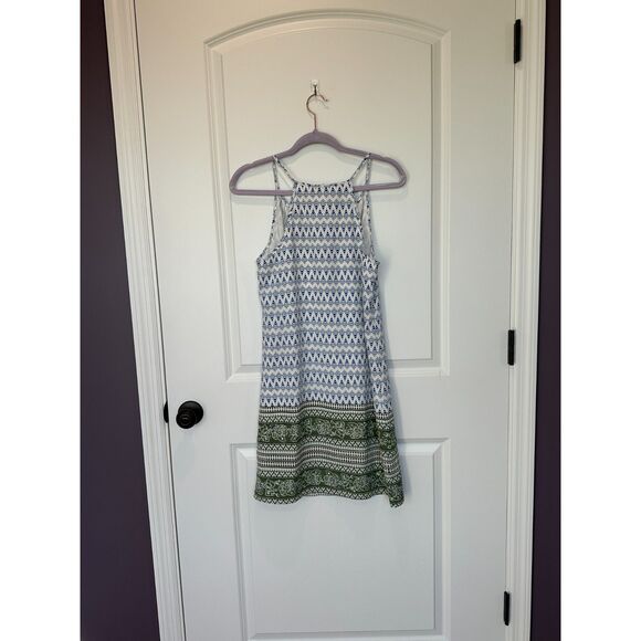 Skies are Blue Blue White Green Print Split Neck Sundress Size XS - Picture 2 of 8